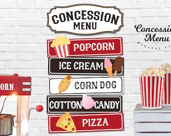 Printable Concession Menu, Snack Bar Menu, Movie Birthday, Movie Night Party Decoration, Digital file