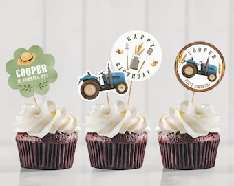 Adorable Farm Tractor Cupcake Decorations - Set Of 6 Toppers For Birthday Party