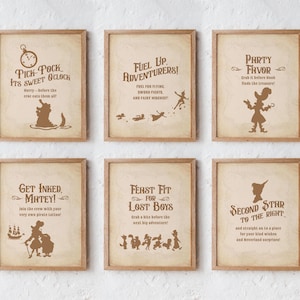 Letreros imprimibles para fiesta de Nunca Jamás, estación de tatuajes, tarjetas y deseos, estación de comida, cumpleaños de Nunca Crecer, baby shower de Peter Pan, archivo digital
