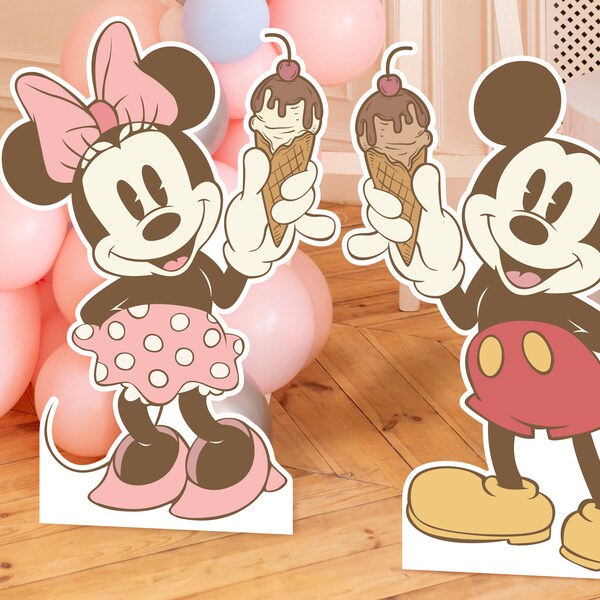 Mickey & Minnie Cutout, Mainstreet Ice Cream Birthday Party Stand Up Prop, Mickey Baby Shower, Minnie Party Decoration, Digital file