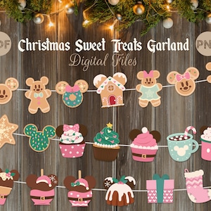Printable Pastel Mickey Christmas Garland, Gingerbread Man Banner, Christmas Party Decoration, Digital file
