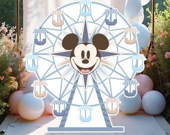 Recorte imprimible de la noria de Mickey, accesorio de pie para fiesta de cumpleaños de Disneyland, decoración para fiesta de baby shower de Mickey, archivo digital