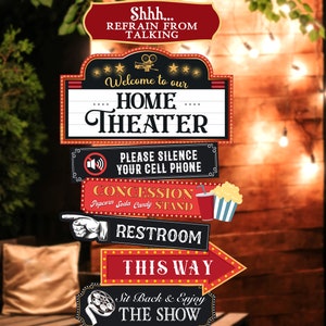 Movie Night Party Directional Sign, Movie Birthday, Home Cinema, Movie Party Decoration, Digital file