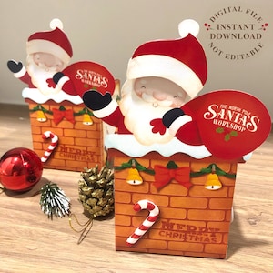 Boîte de friandises de Noël | Fichier imprimable Santa Chimney Box | Décor Père Noël