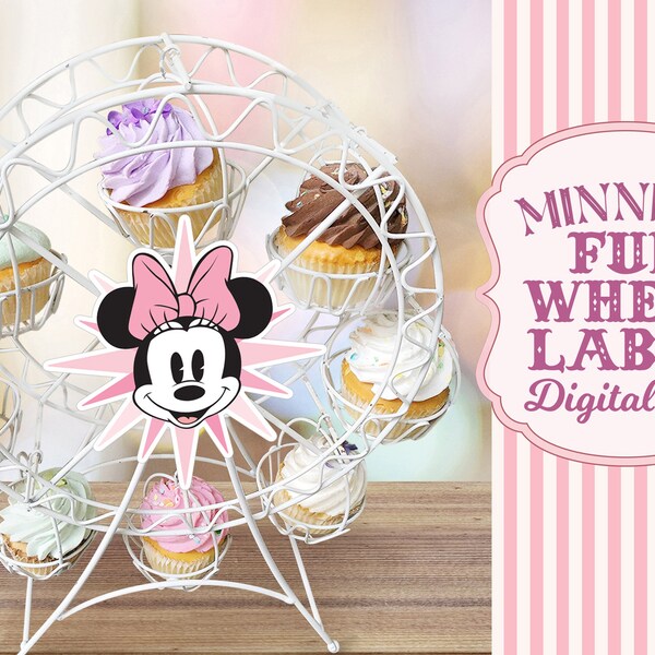 Étiquette imprimable de roue amusante de Minnie, anniversaire de Minnie, décoration de fête de Disneyland, fichier numérique