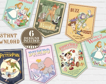 Printable Disney Banner, Disneyland Birthday Party Decoration, Bambi, Peter Pan, Dumbo, Alice in Wonderland, Toy Story, Digital file