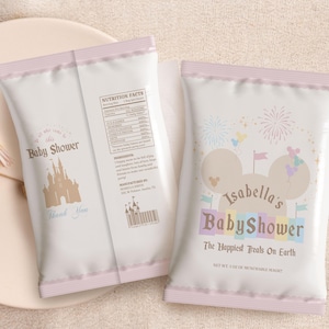 Bewerkbare chiptas gelukkigste babyshower op aarde, Disneyland chipzakje, digitaal bestand