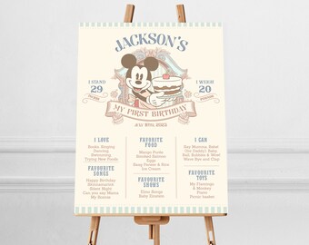 Editable Mickey Milestone Poster, Printable Baby First Birthday Milestone sign, Digital file