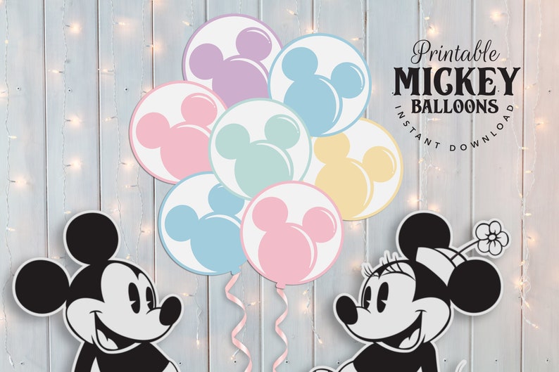 Printable Pastel Mickey Balloons, Disneyland Baby Shower Stand Up Prop, Mickey Birthday Party Decoration, Digital file image 1