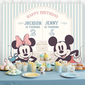 Editable Mickey & Minnie Siblings Birthday Backdrop, Mickey and Minnie Birthday, Disney Party, Digital File