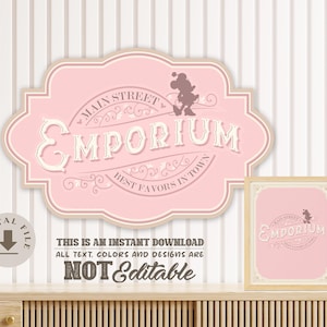 Placa do empório da rua principal, festa da rua principal, aniversário da Minnie, chá de bebê da Disneylândia, decoração de festa da Disneylândia, arquivo digital