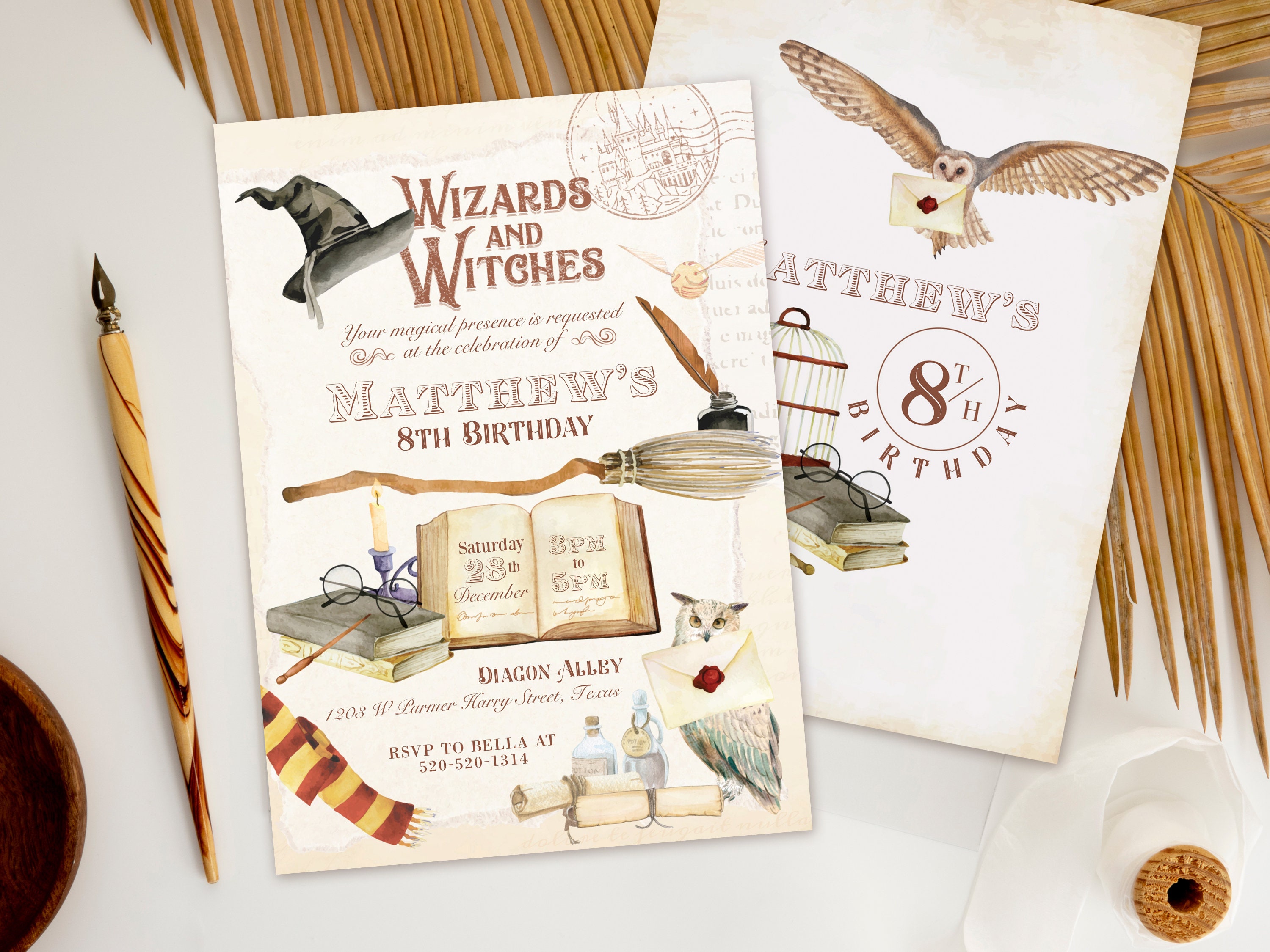 Wizard uitnodiging, magische verjaardagsuitnodiging, verjaardagsfeestje, uitnodiging, digitaal, afdrukbaar