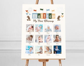 Editable Name Disneyland Photo Milestone Poster, Printable Baby First Birthday Milestone sign, Digital file