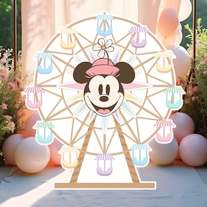 Printable Minnie Ferris Wheel Cutout, Disneyland Birthday Party Stand Up Prop, Minnie Baby Shower Party Decoration, Digital file