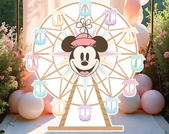 Ritaglio stampabile della ruota panoramica di Minnie, accessorio da appendere alla festa di compleanno a Disneyland, decorazione per baby shower di Minnie, file digitale
