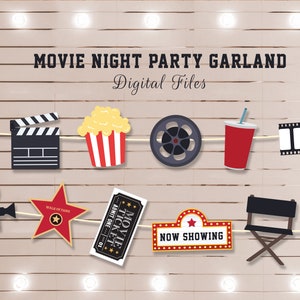 Printable Movie Night Garland, Movie Birthday Banner, Home Cinema Party Decoration, Digital file