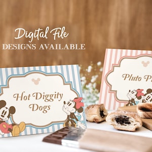 Tenda per cibo per feste di Topolino e Minnie, etichetta per cibo per feste Disneyland, perfetta per qualsiasi festa o evento di compleanno, file digitale