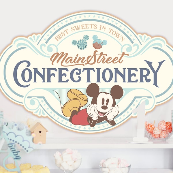 Mickey Confectionery Sign, Main Street Confectionery, Mickey Birthday, Disneyland Party Decoration, Digital file