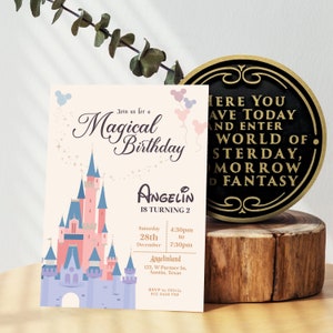 Faire-part d&#39;anniversaire magique, faire-part d&#39;anniversaire Disneyland, anniversaire Mickey, anniversaire Minnie, numérique, imprimable