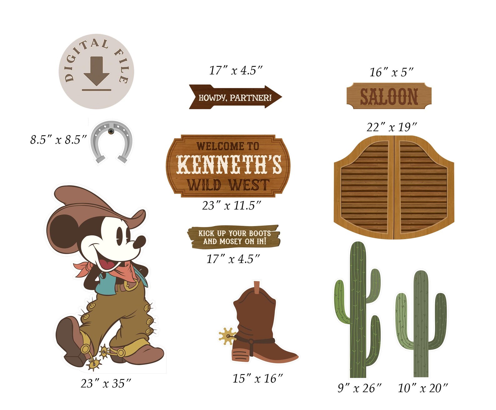 Printable Mickey Rodeo Birthday Backdrop, Mickey Cowboy Birthday Stand ...