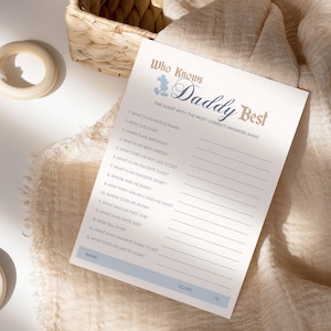 Printable Who Knows Daddy Best Game, Babyland Baby Shower Games, Disneyland Happiest Baby Shower Games, Digital file