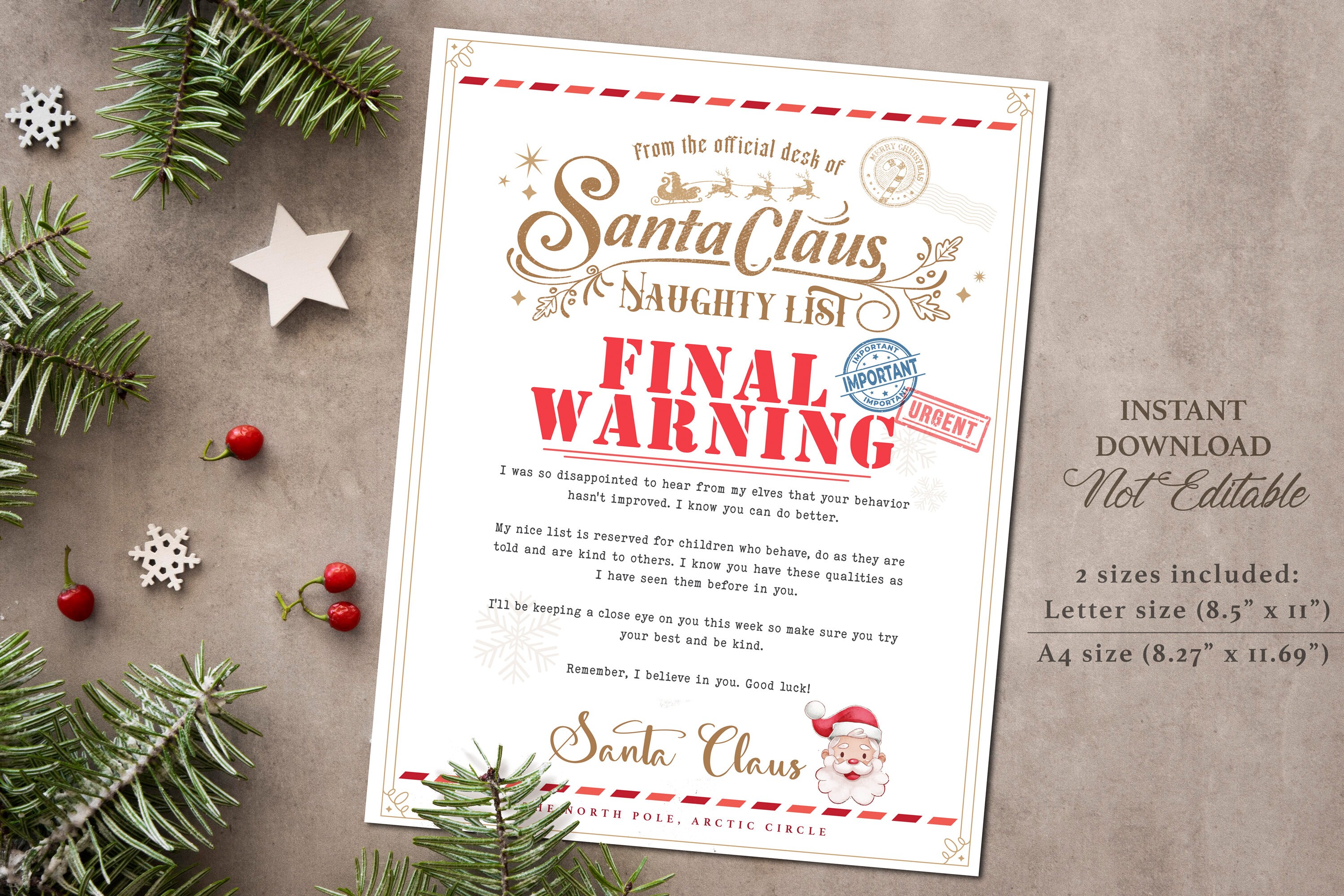 Santa Warning Letters Bad Behaviour Warning Christmas - Etsy