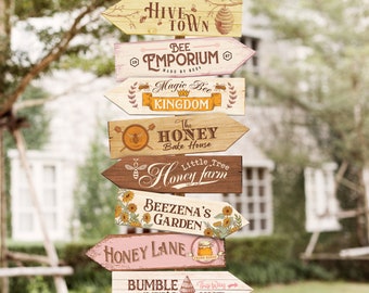 Bee Party Directional Sign, Honey Bee Birthday Party Decoration, Perfect voor elk bijenthemafeest of evenement, Digitaal bestand