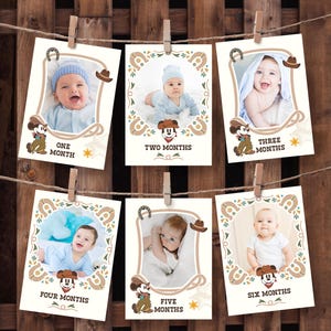 Bannière photo imprimable de rodéo de Mickey, 1ère année mensuelle de bébé de cowboy de Mickey, cartes d'étape, fichier numérique