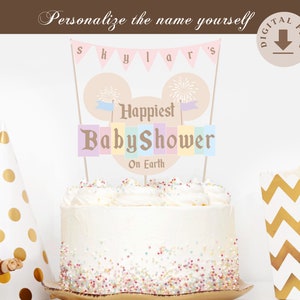 Printable Happiest Baby Shower On Earth Cake Topper, Disneyland Baby Shower Cake Topper, Digital file