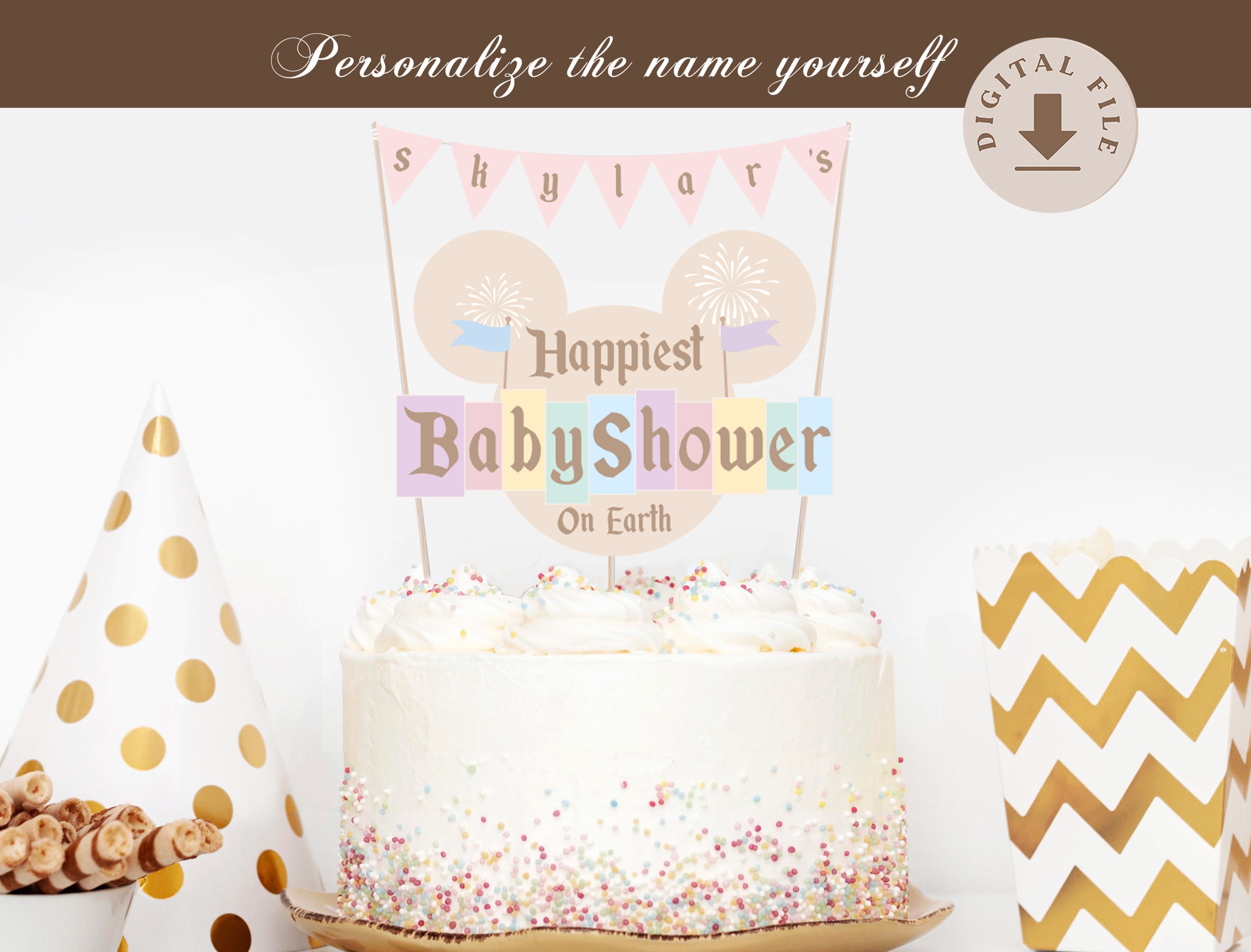 Printable Happiest Baby Shower On Earth Cake Topper, Disneyland Baby Shower Cake Topper, Digital file