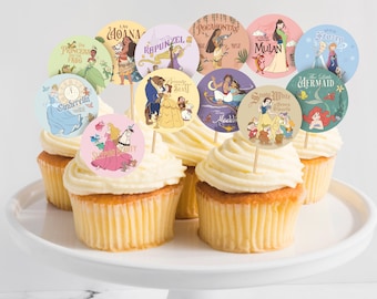 Printable Princess Cupcake Topper, Disneyland Party, Cinderella, Snow White, Belle, Ariel, Aurora, Rapunzel, Tiana, Frozen, Digital file
