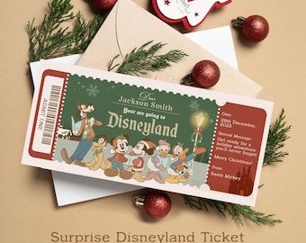 Editable Christmas Disneyland or Disney World Surprise Ticket