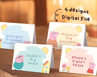 Tente de nourriture de fête Peppa Pig imprimable, étiquette alimentaire d’anniversaire Peppa Pig, parfaite pour toute fête d’anniversaire ou événement à thème Peppa Pig, fichier numérique