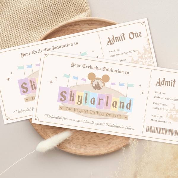 Editable Name Disneyland Ticket, Save Your Date, Happiest Birthday on Earth, Disneyland Baby Shower, Digital file