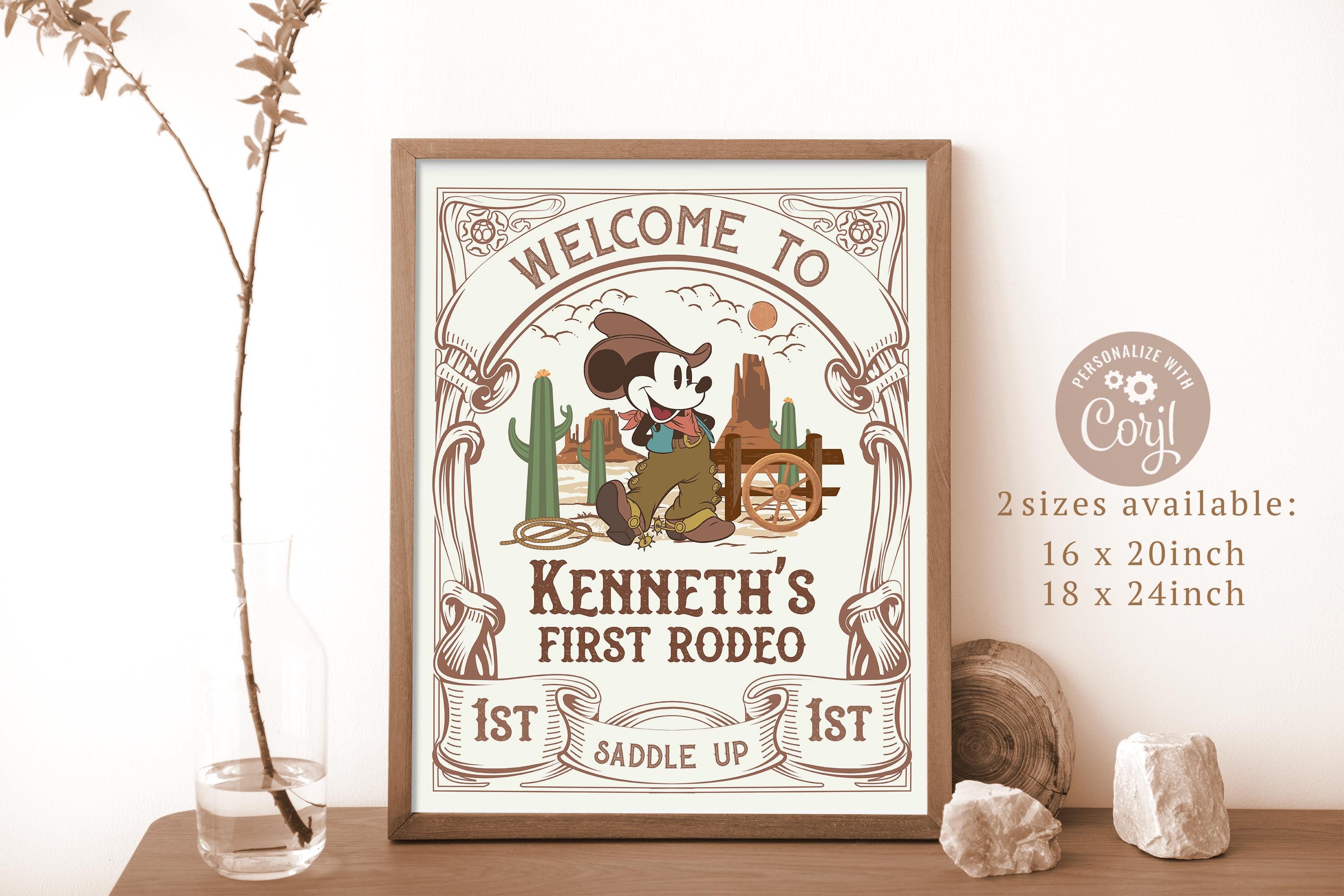 Mickey First Rodeo Birthday Welcome Sign, Mickey Cowboy Birthday Sign ...