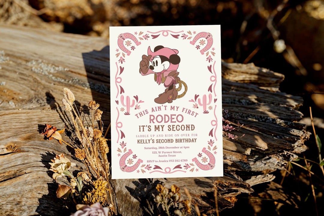Minnie Second Rodeo Birthday Invitation, Minnie Cowgirl Birthday ...