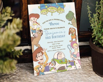 Invitación de cumpleaños vintage de Toy Story, digital e imprimible