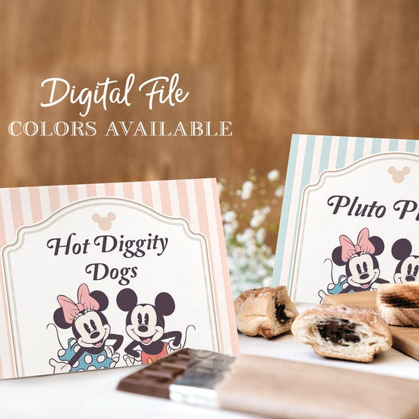 Mickey & Minnie Party Food Tent, Disneyland Party Food Label, Perfect for any birthday party or event, Digital file