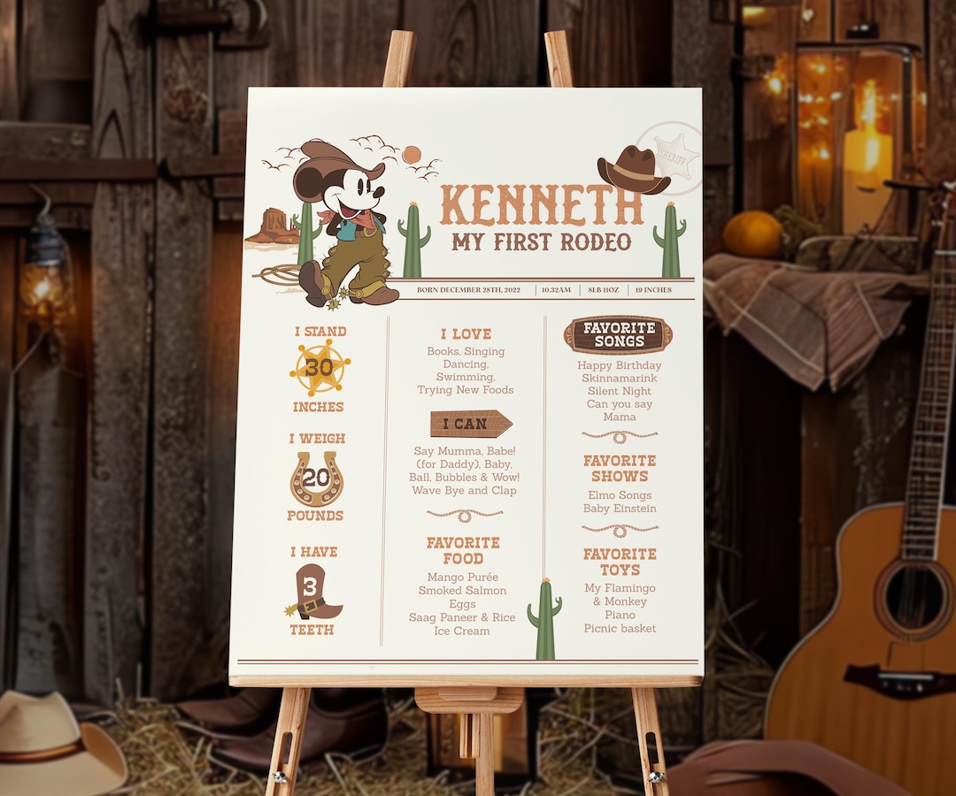 Mickey Rodeo Birthday Milestone, Mickey Cowboy Birthday Sign, Mickey ...