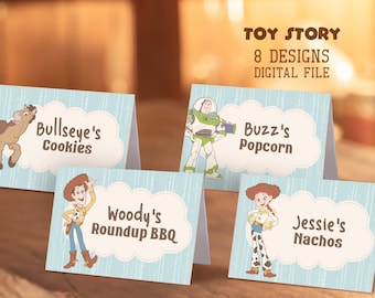 Namiot imprezowy z jedzeniem Toy Story, drewniana etykieta na jedzenie na przyjęcie urodzinowe (plik cyfrowy)