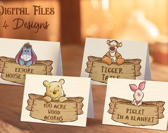 Winnie the Pooh Party Food Tent, Hundred Acre Wood Party Food Label, Perfect for any birthday party or event, Digital file