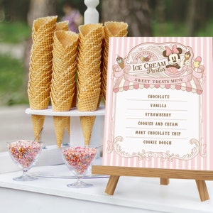 Menu de sorvete personalizado da Minnie para impressão, aniversário da Minnie, festa na Disneylândia, arquivo digital