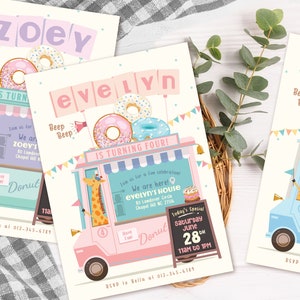 Invitation à une fête de camion de beignet, Invitation à une fête de camion de nourriture, fête d’anniversaire, enfants, anniversaire, invitation, numérique, imprimable