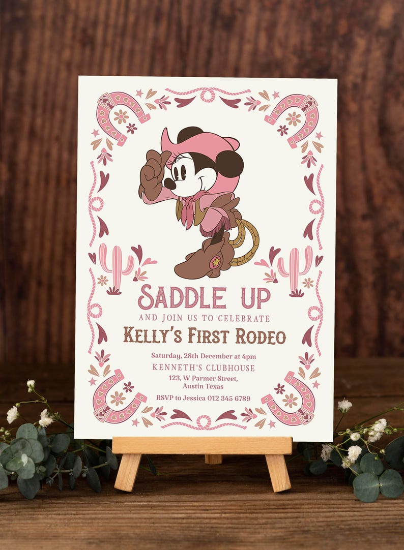 Minnie First Rodeo Birthday Invitation, Minnie Cowgirl Birthday ...