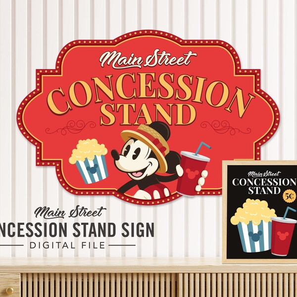 Mickey Concession Stand Sign, Mickey Birthday, Main Street Concessions, Steamboat Willie Party, Disney Party Decoration, Digital file