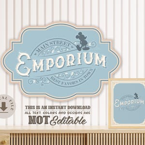 Mickey Main Street Emporium Sign, Mainstreet Party, Mickey Verjaardag, Disneyland Babyshower, Disneyland Feestdecoratie, Digitaal bestand