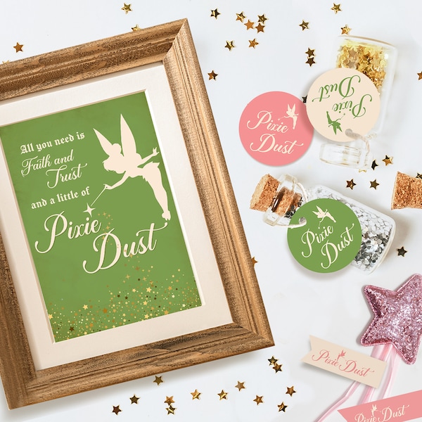 Printable Pixie Dust Party Favor, Pixie Dust Tag, Neverland Party Decoration, Never Grow Up Birthday, Peter Pan Birthday, Digital file