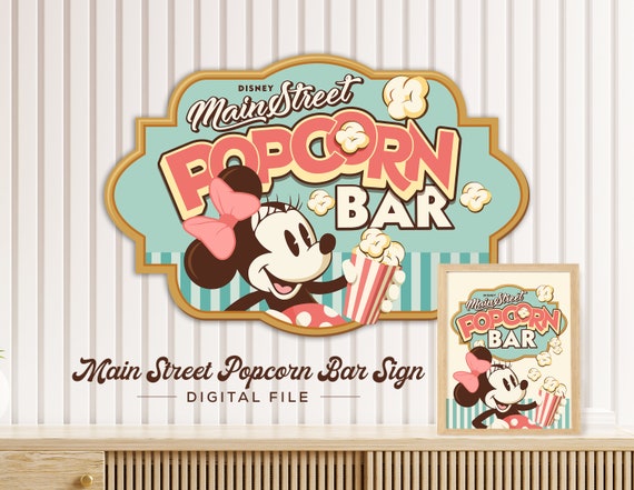 Minnie Popcorn Bar Sign, Main Street Popcorn, Minnie Birthday, Disneyland Party Decoration, Digital file