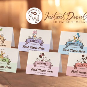 Tente de nourriture de fête imprimable Mickey et ses amis, étiquette de nourriture de fête Disneyland, parfaite pour toute fête d'anniversaire ou événement, fichier numérique