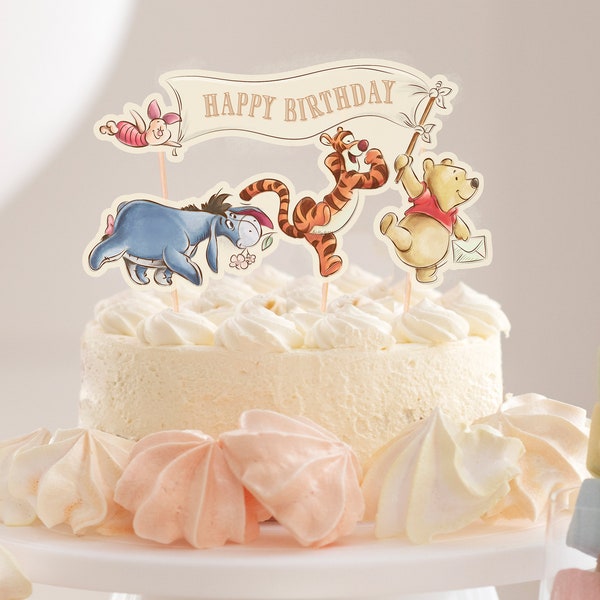 Printable Winnie the Pooh Cake Topper, Hundred Acre Wood Party Decor, Pooh Bear Birthday Party, Digital